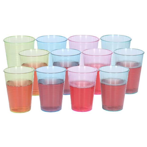 12x Kunststof drinkglazen gekleurd 360 ml - Drinkglazen