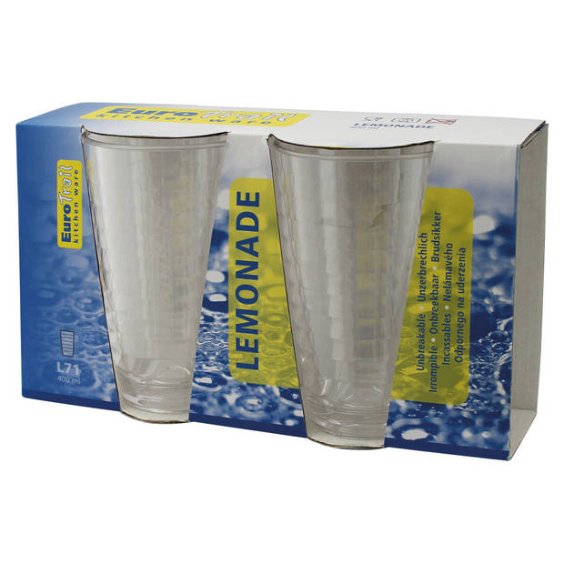 Camping drinkglazen - 2x - kunststof - transparant - onbreekbaar - 400 ml - Drinkglazen