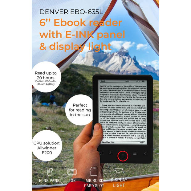 Denver - E-Reader - 4GB - 6 Inch - Zwart