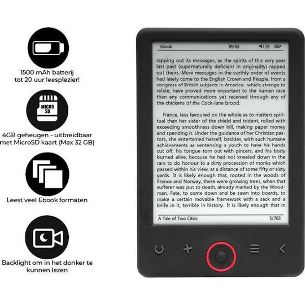 Denver - E-Reader - 4GB - 6 Inch - Zwart