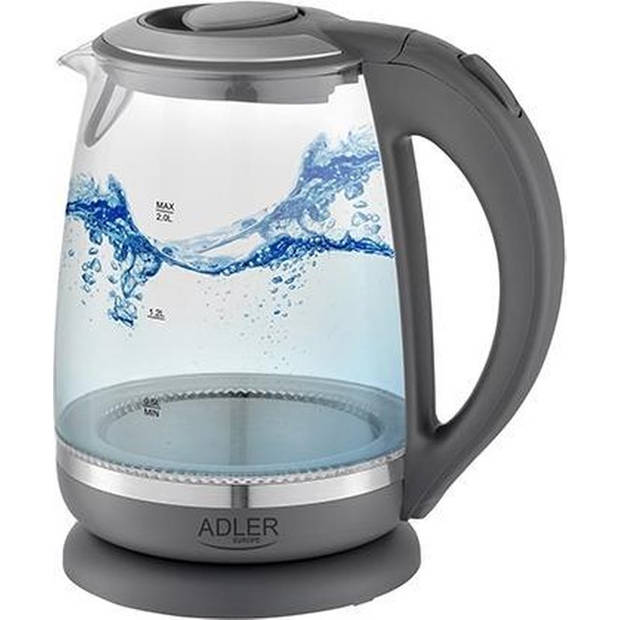 Adler AD 1286 - waterkoker - 2 Ltr - Grijs, Transparant - 2200 W