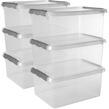 Sunware - Comfort line opbergbox set van 6 - 15L transparant metaal - 40 x 30 x 18 cm