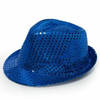 Trilby hoed met pailletten - blauw - polyester - glitter - Verkleedhoofddeksels