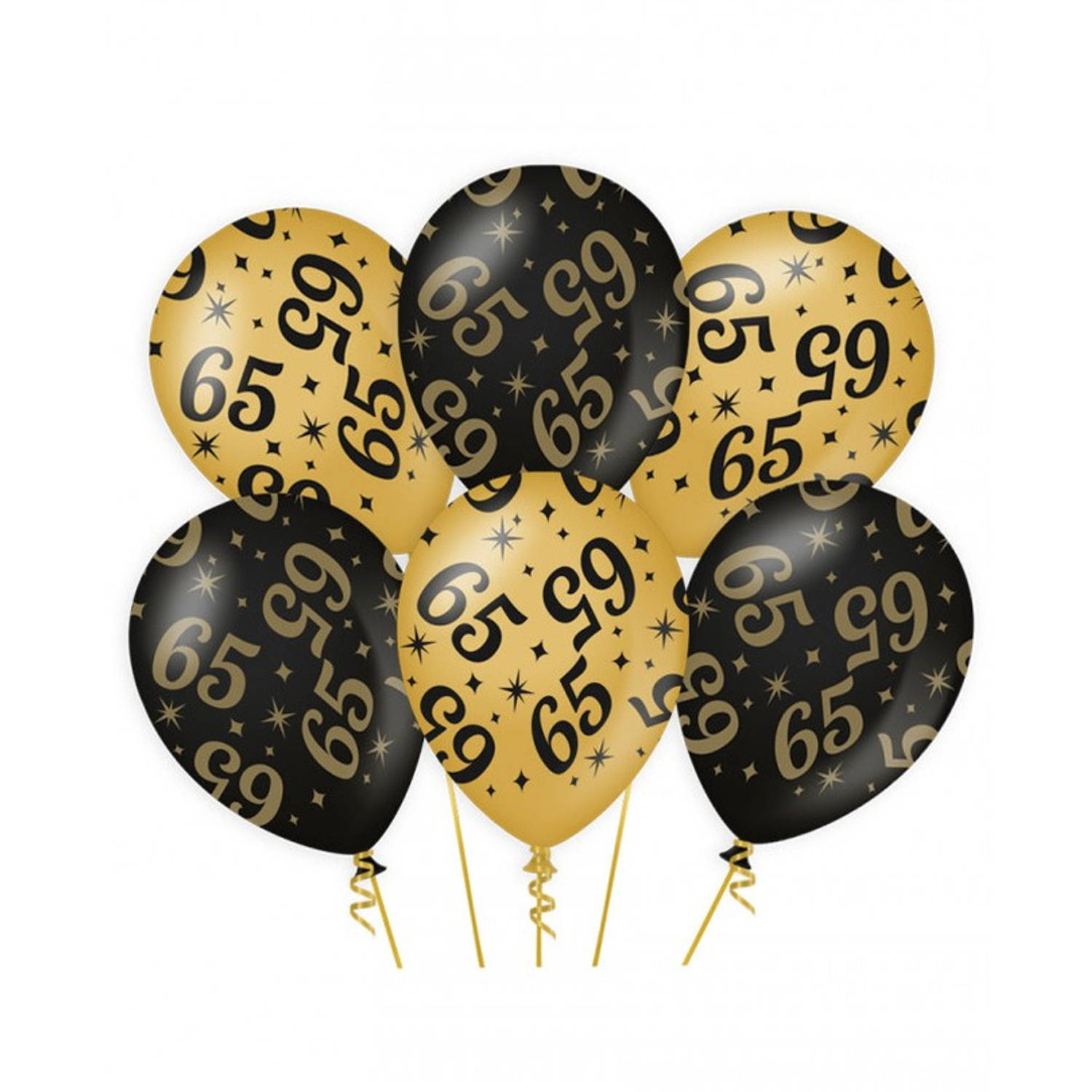 6x stuks leeftijd verjaardag feest ballonnen 65 jaar geworden zwart/goud 30 cm - Ballonnen