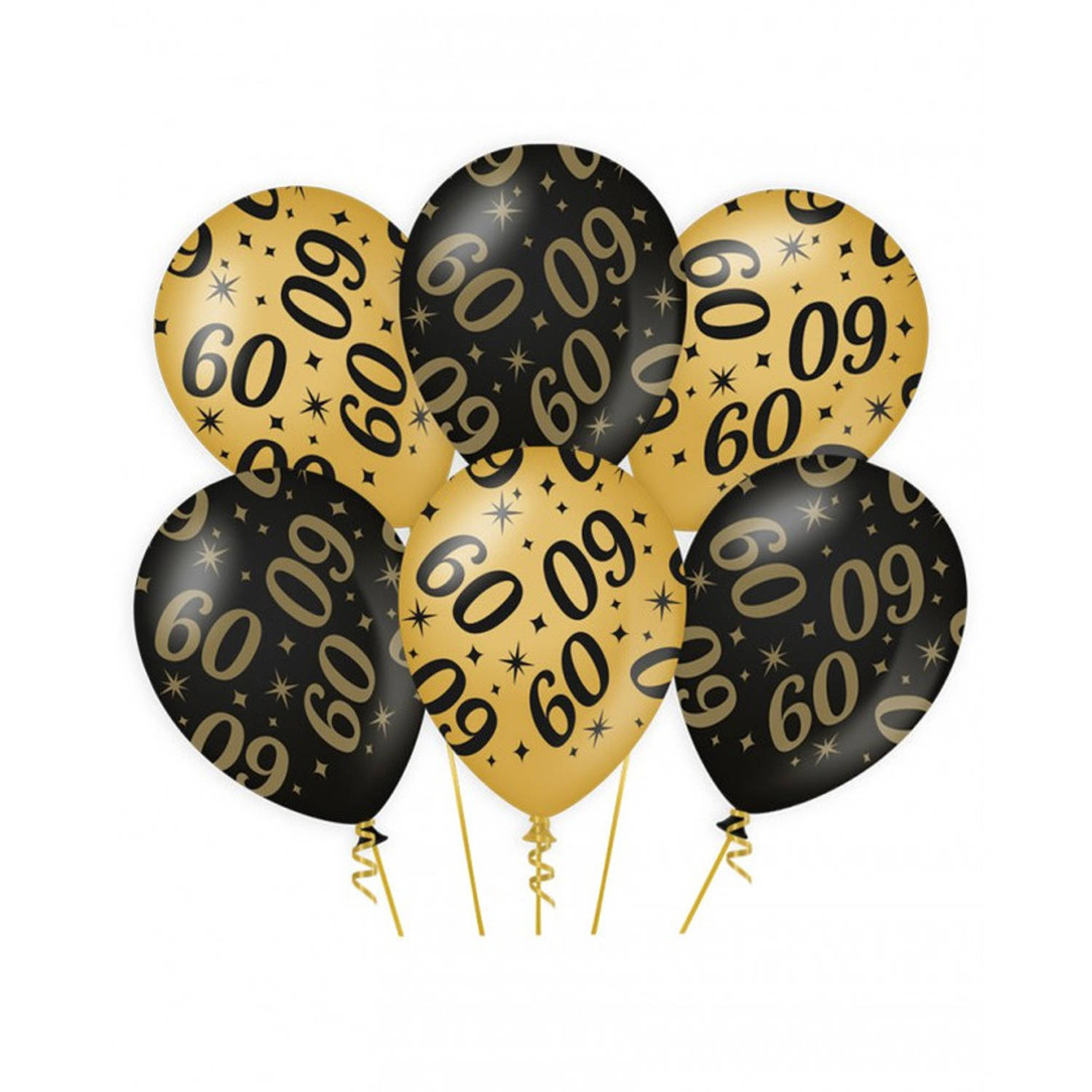 6x stuks leeftijd verjaardag feest ballonnen 60 jaar geworden zwart/goud 30 cm - Ballonnen