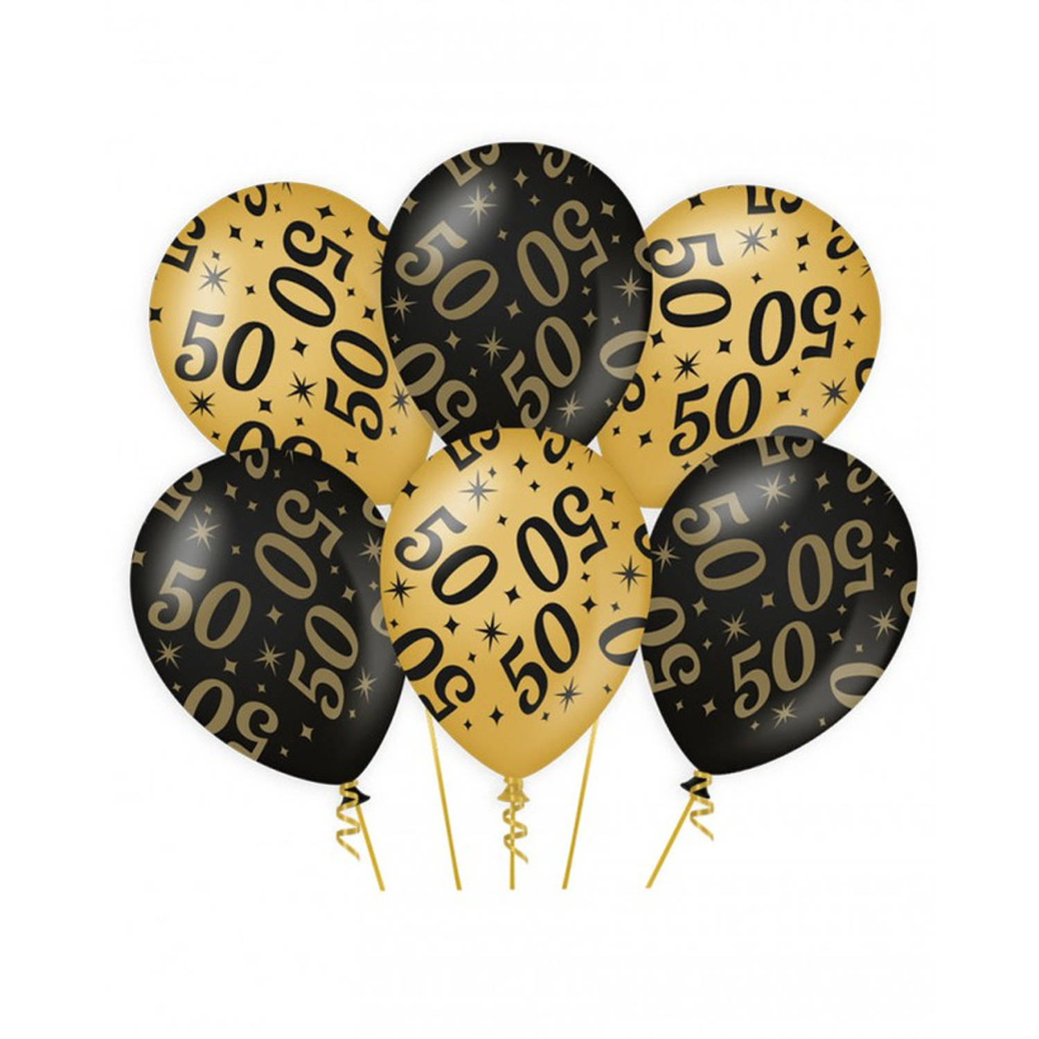 6x stuks leeftijd verjaardag feest ballonnen 50 jaar geworden zwart/goud 30 cm - Ballonnen