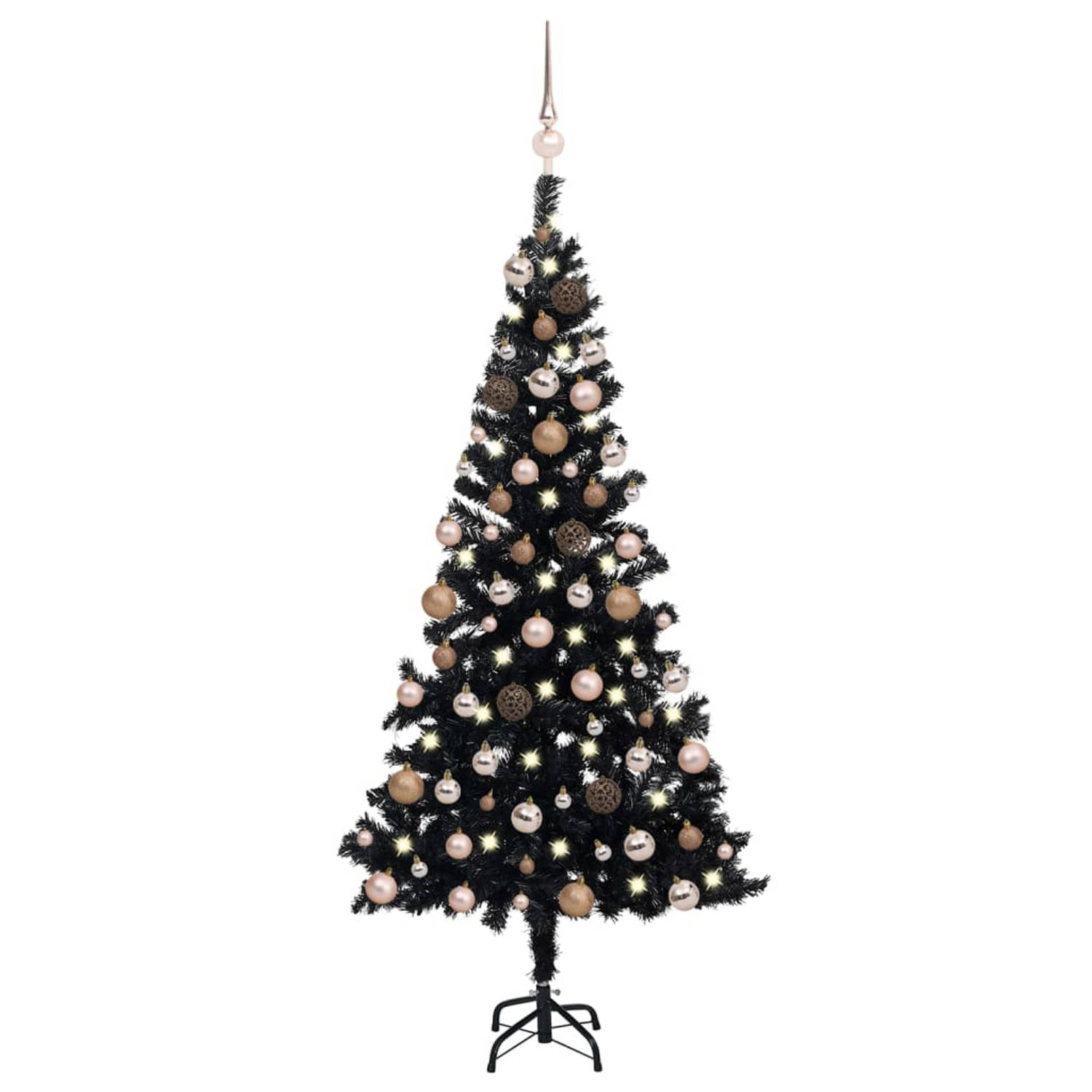 Vidaxl Kunstkerstboom Met Led's En Kerstballen 150 Cm Pvc Zwart