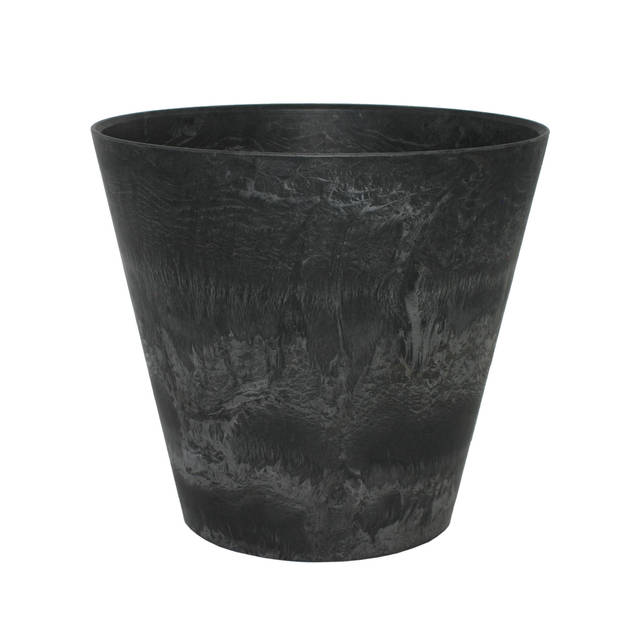 2x stuks plantenpot/bloempot in een natuursteen look Dia 22 cm en Hoogte 20 cm zwart - Plantenpotten