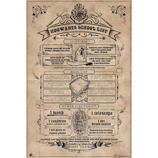 Poster Harry Potter Hogwarts School List 61x91,5cm