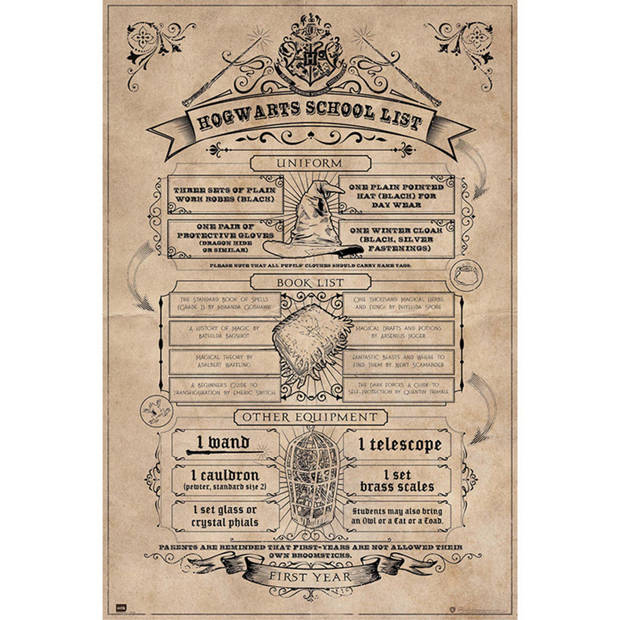 Poster Harry Potter Hogwarts School List 61x91,5cm