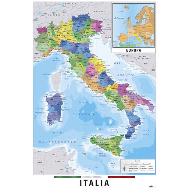 Poster Map Italia Physical Politic 61x91,5cm