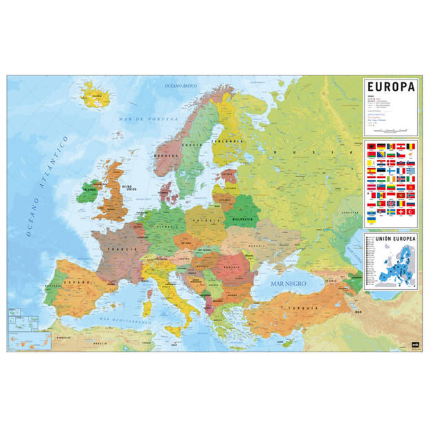 Poster Physical Political Map of Europe ES 91,5x61cm