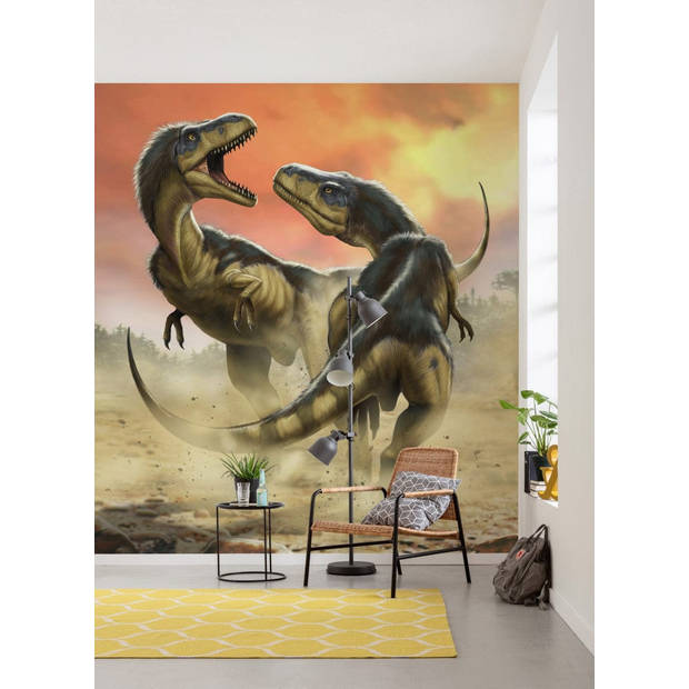 Fotobehang - Albertosauruses Fight 250x280cm - Vliesbehang