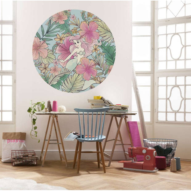 Fotobehang - Ariel Ocean Flowers 125x125cm - Rond - Vliesbehang - Zelfklevend