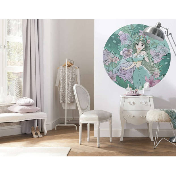Fotobehang - Jasmin Elegant Mint 125x125cm - Rond - Vliesbehang - Zelfklevend