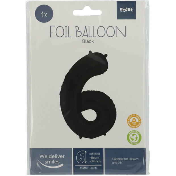 Folie ballon van cijfer 6 in het zwart 86 cm - Ballonnen