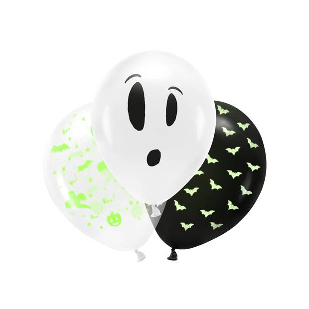 Set van 3x stuks Halloween Glow in the dark blacklight ballonnen met print 30 cm - Ballonnen