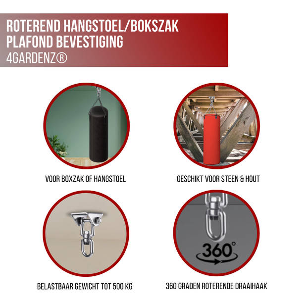 4gardenz® RVS Roterend Hangstoel/Bokszak Plafond Bevestiging