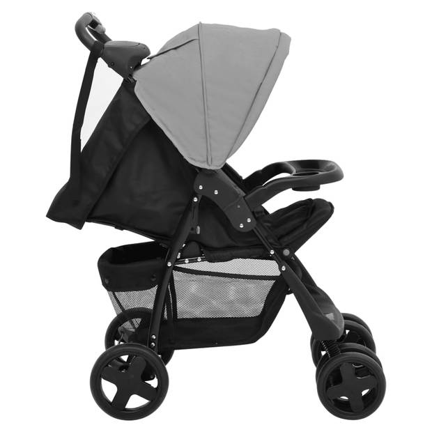 vidaXL Kinderwagen 2-in-1 staal lichtgrijs en zwart