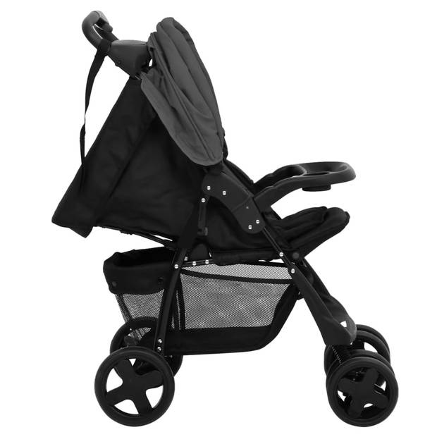 vidaXL Kinderwagen 2-in-1 staal donkergrijs en zwart