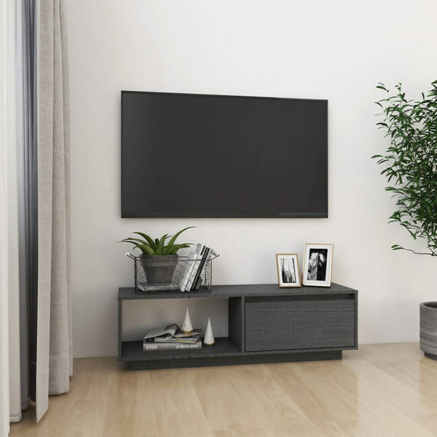 vidaXL Tv-meubel 110x30x33,5 cm massief grenenhout grijs