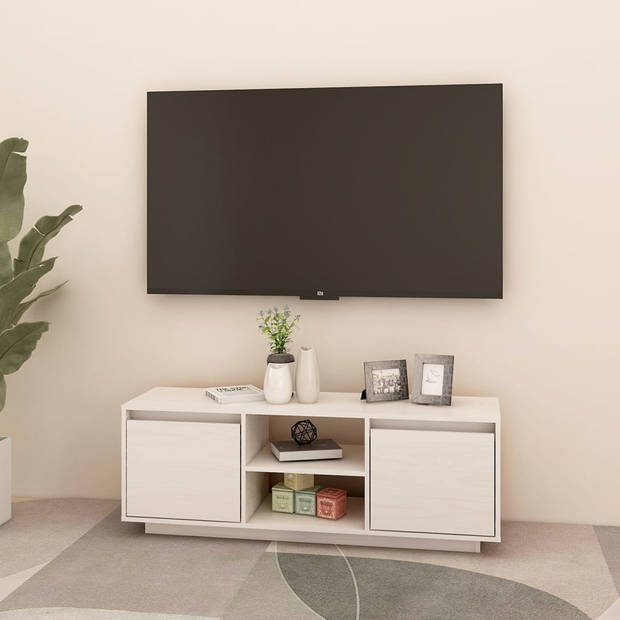 vidaXL Tv-meubel 110x30x40 cm massief grenenhout wit
