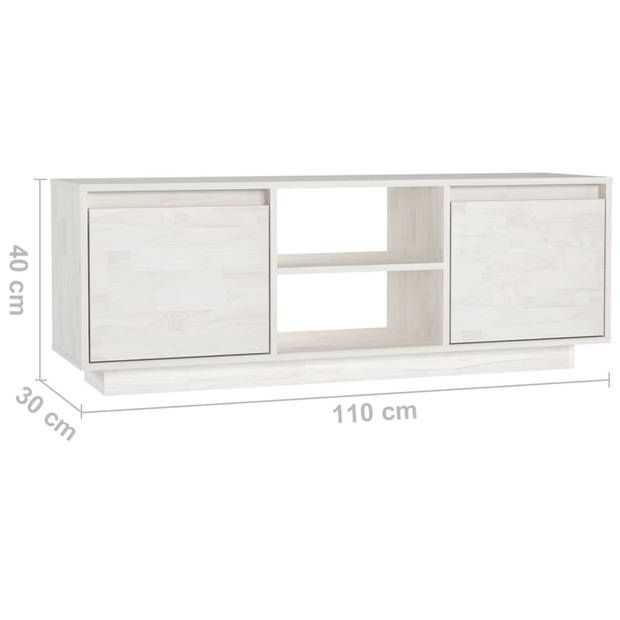 vidaXL Tv-meubel 110x30x40 cm massief grenenhout wit