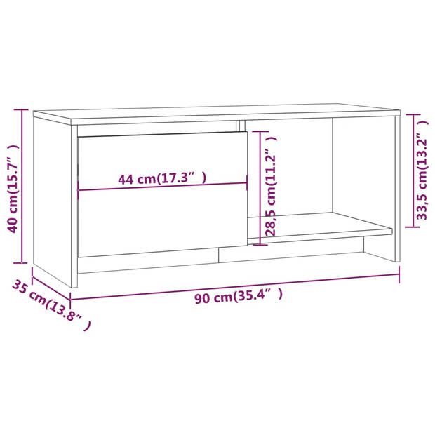 The Living Store TV-meubel - Gerookt eiken - 90x35x40 cm - Stabiele constructie