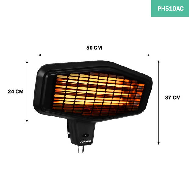 VONROC Heater Amiata 2200W – Quartz element – 3 warmteniveaus – Voor muur montage
