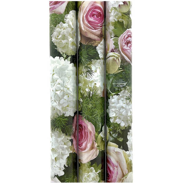 Hortensia's & Rozen Bloemen inpakpapier cadeaupapier - 300 x 70 cm - 3 Rollen