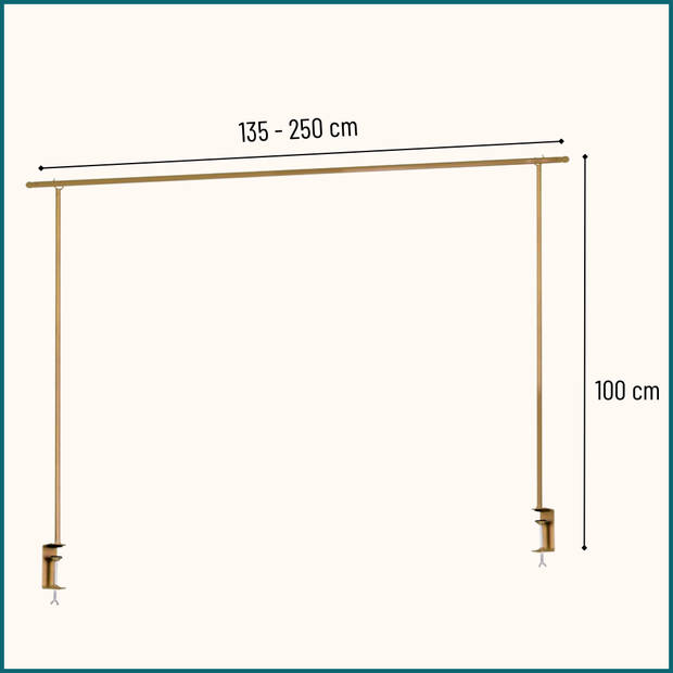 HIXA Tafelklem - Decoratieframe - Goud - Verstelbaar - 135 tot 250 cm - Metaal - Tafelrek