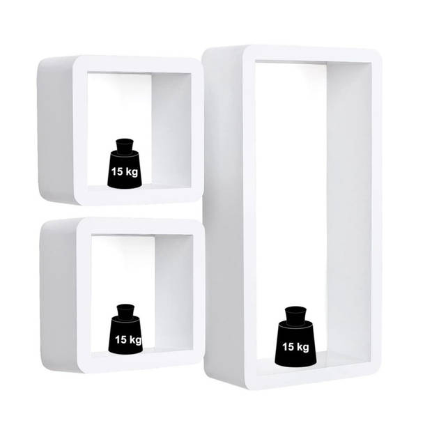 iBella Living zwevende boekenplanken set van 3 hangende kastjes wit