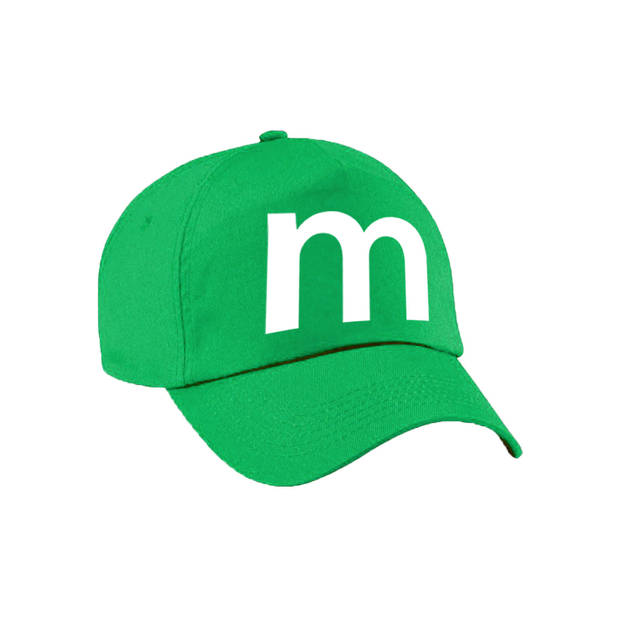 Letter M pet / cap groen voor kinderen - verkleed / carnaval baseball cap - Verkleedhoofddeksels