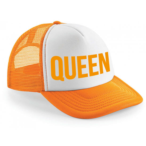 Bellatio Decorations koningsdag snapback/cap - Queen - oranje/wit - dames - pet - koningin - Verkleedhoofddeksels