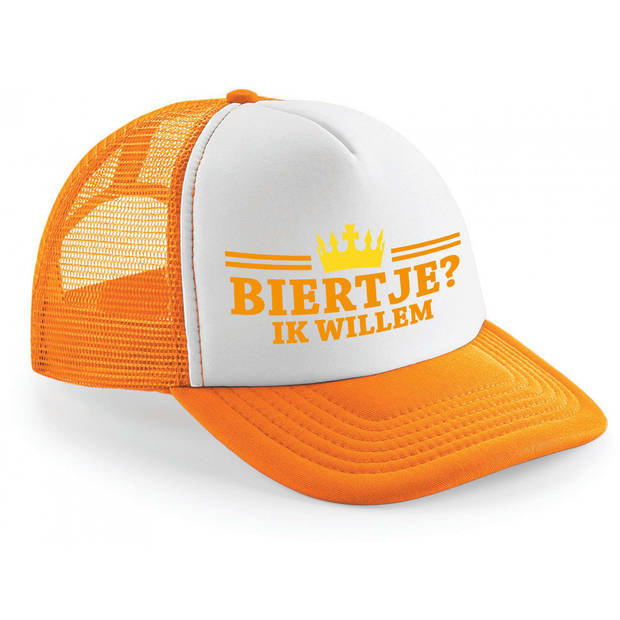 Bellatio Decorations koningsdag snapback/cap - biertje ik willem - oranje/wit - pet - unisex - Verkleedhoofddeksels