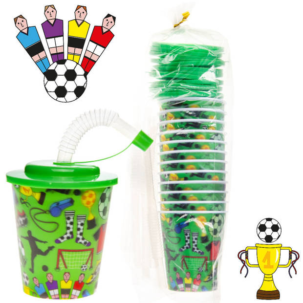 Decopatent® 12 STUKS VOETBAL 3D Drink Beker met Rietje en Deksel -