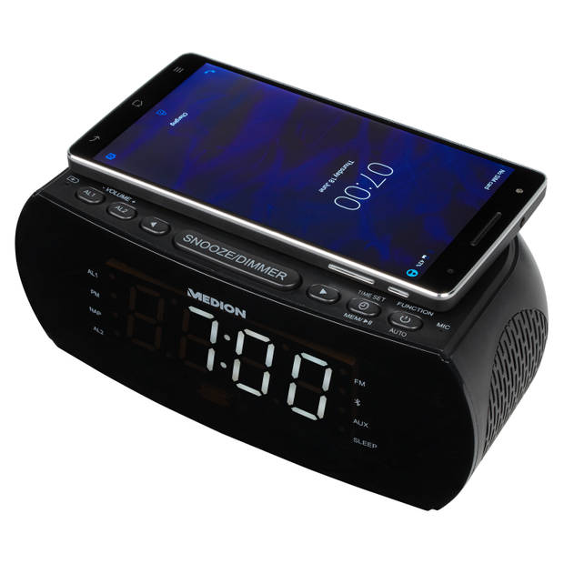 Medion E66519 Wekkerradio met Draadloze Oplader - Bluetooth - FM - AUX - Zwart