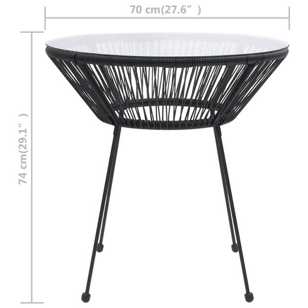 vidaXL Tuintafel Ø70x74 cm rattan en glas zwart