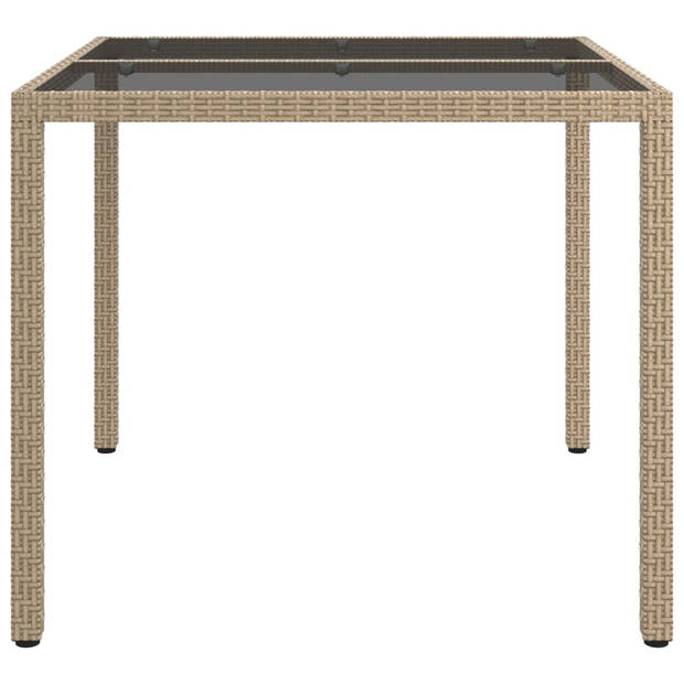 vidaXL Tuintafel 90x90x75 cm gehard glas en poly rattan beige