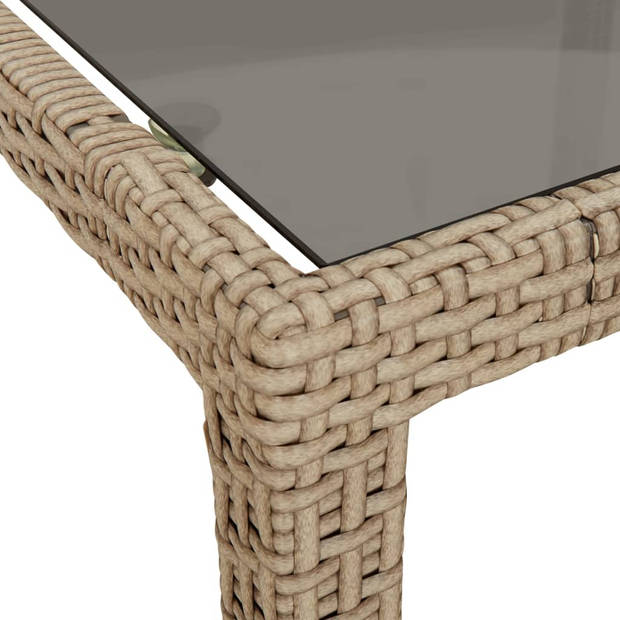 vidaXL Tuintafel 90x90x75 cm gehard glas en poly rattan beige