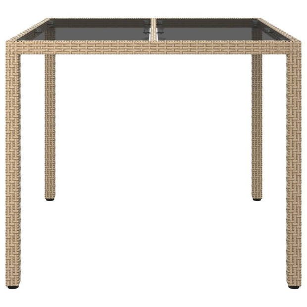 vidaXL Tuintafel 90x90x75 cm gehard glas en poly rattan beige