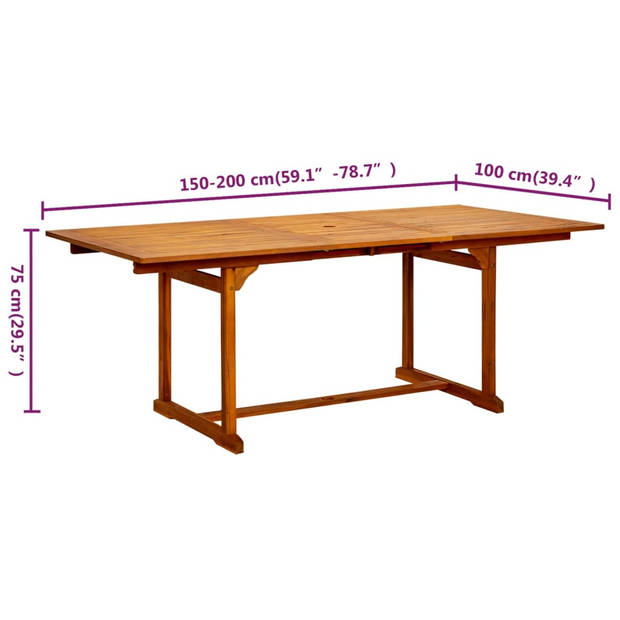 vidaXL Tuintafel (150-200)x100x75 cm massief acaciahout