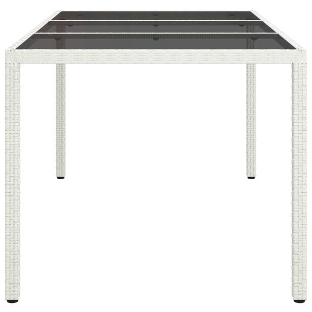 vidaXL Tuintafel 150x90x75 cm gehard glas en poly rattan wit