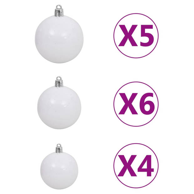 vidaXL 61-delige Kerstballenset met piek en 150 LED's wit en grijs