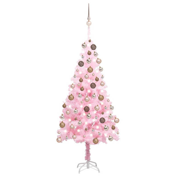 vidaXL Kunstkerstboom met verlichting en kerstballen 150 cm PVC roze