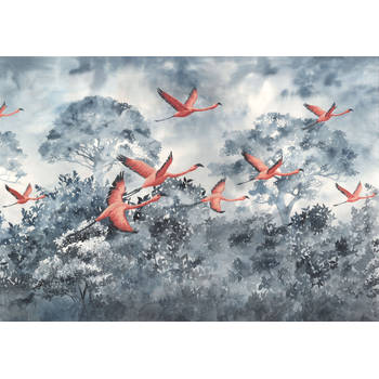 Fotobehang - Flamingos in the Sky 400x280cm - Vliesbehang