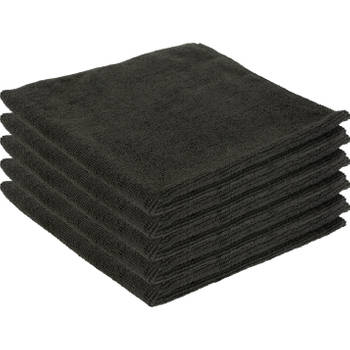 5x Zwarte bardoeken schoonmaakdoeken 40 x 40 cm microvezel materiaal - Vaatdoekjes