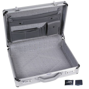 Perel Aktenkoffer, 2 cijfersloten, schouderriem, aluminium, grijs, 425 x 305 x 125 mm