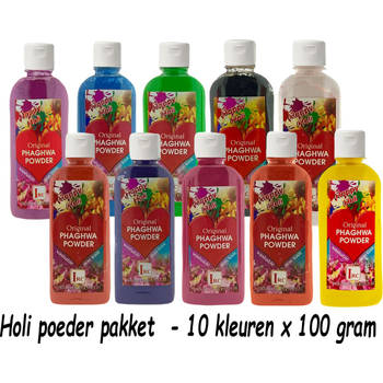 Holi Poeder Kleurpoeder Pakket - Festival Kleurenpoeder - Phaghwa Powder - In Spuitfles - 10 Kleuren
