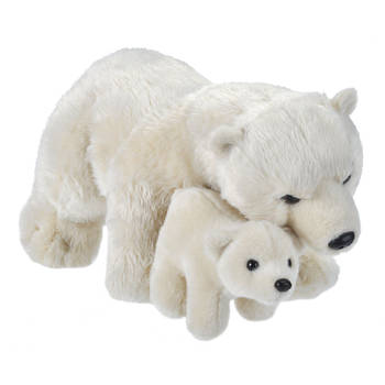 Wild Republic knuffel ijsbeer moeder/baby 36 cm pluche wit